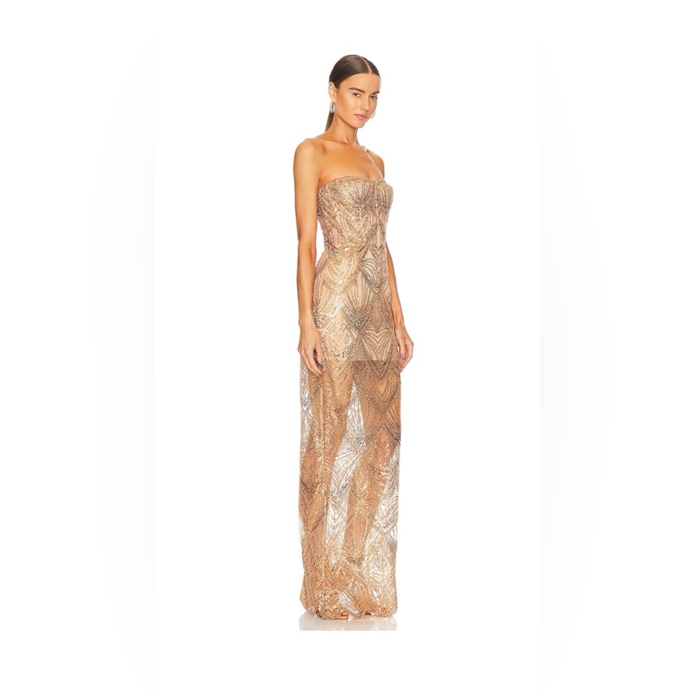 Bronx and Banco Gold Sequin Strapless Maxi Dress Formal Size S